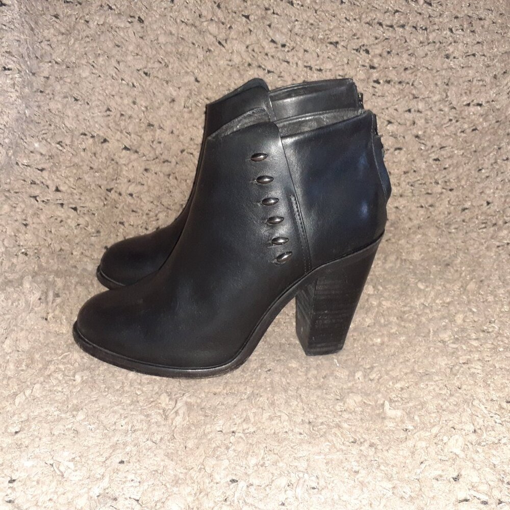 RAG & BONE-Alwyn-Studded Black Leather Heeled Booties-Back Zip-Sz 38.5-Excellent - Picture 2 of 9